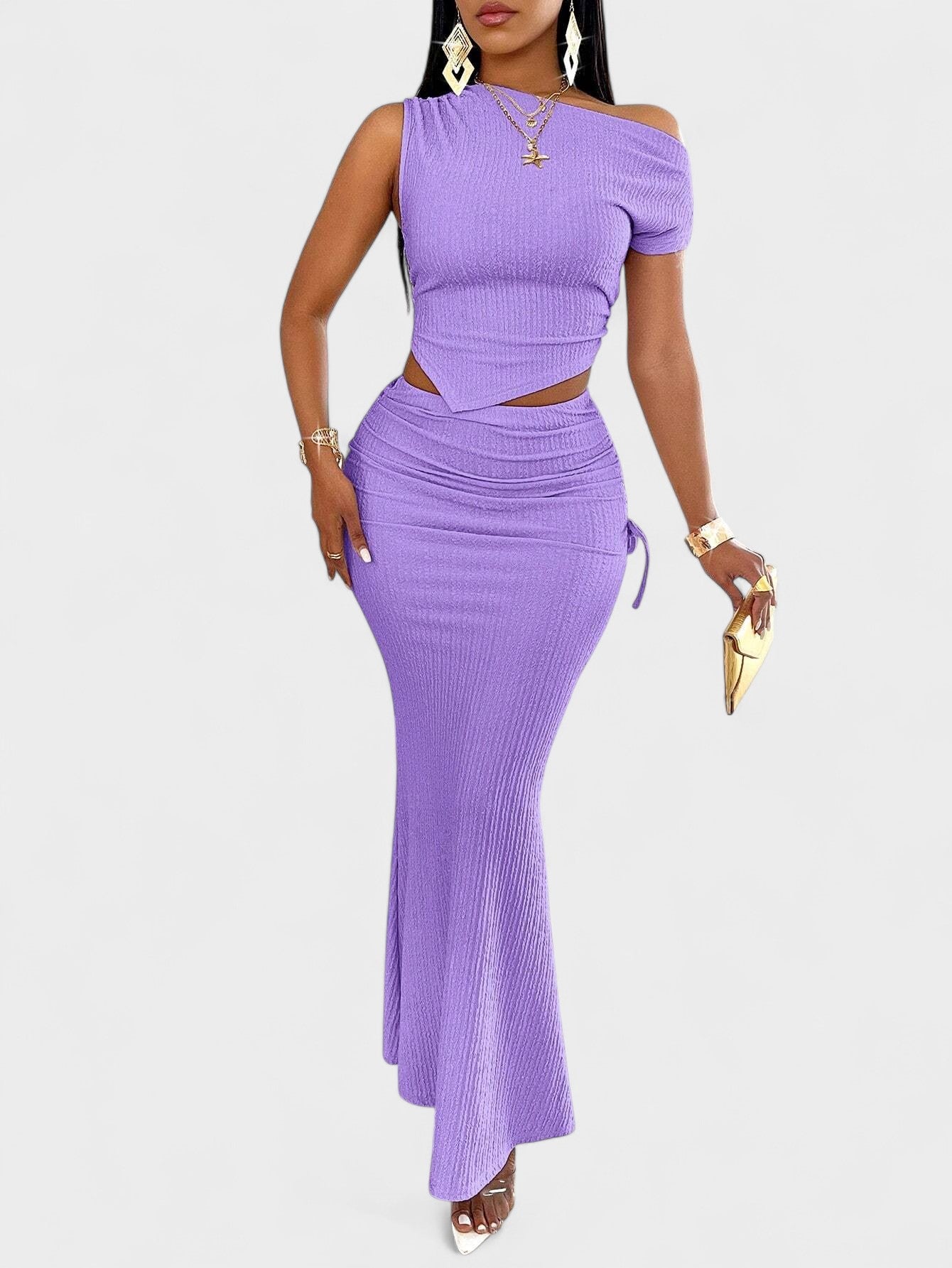 Celeste | One-Shoulder Pleated Mermaid Skirt Set