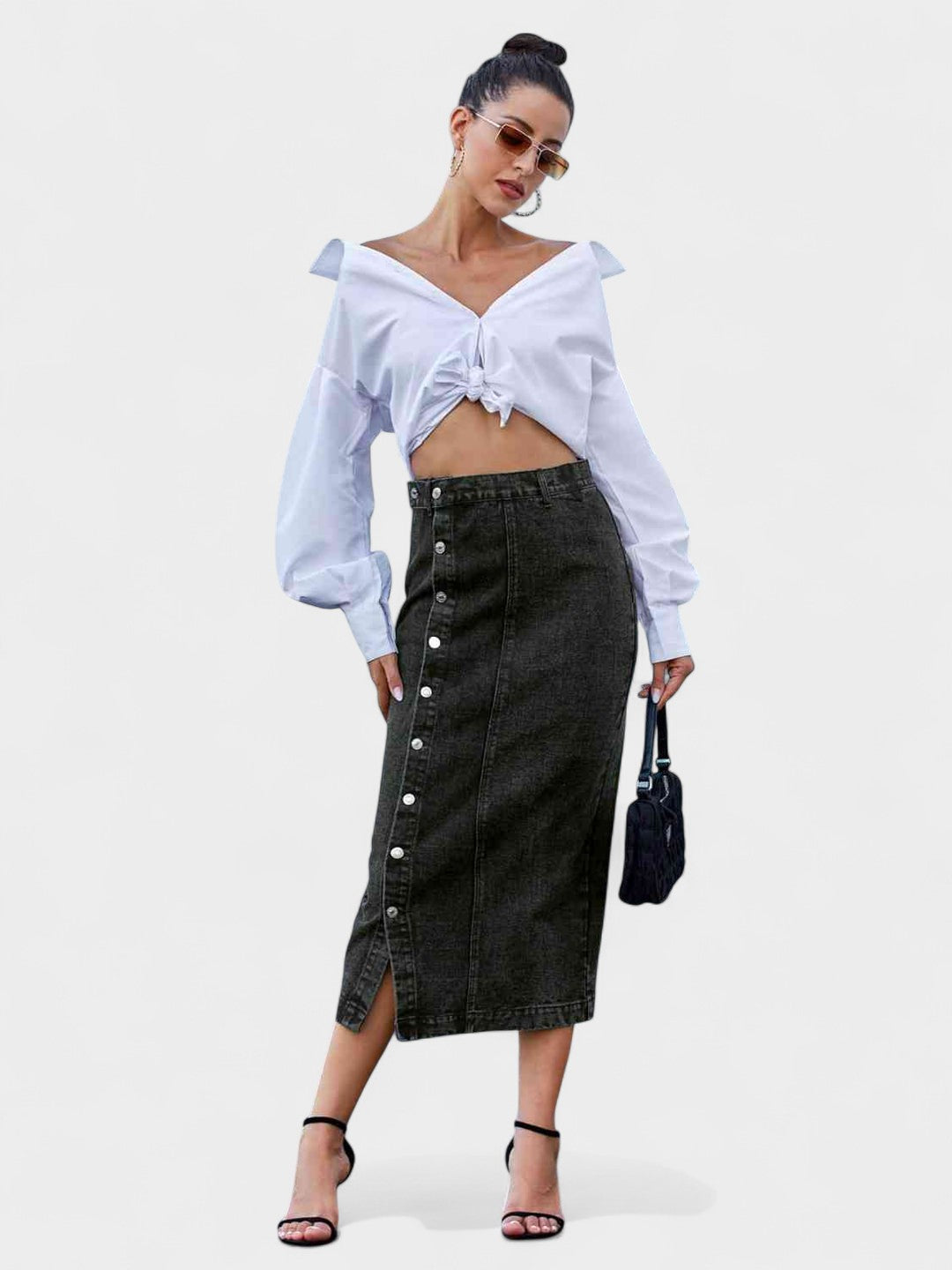 Aria | High-Waisted Denim Midi Skirt