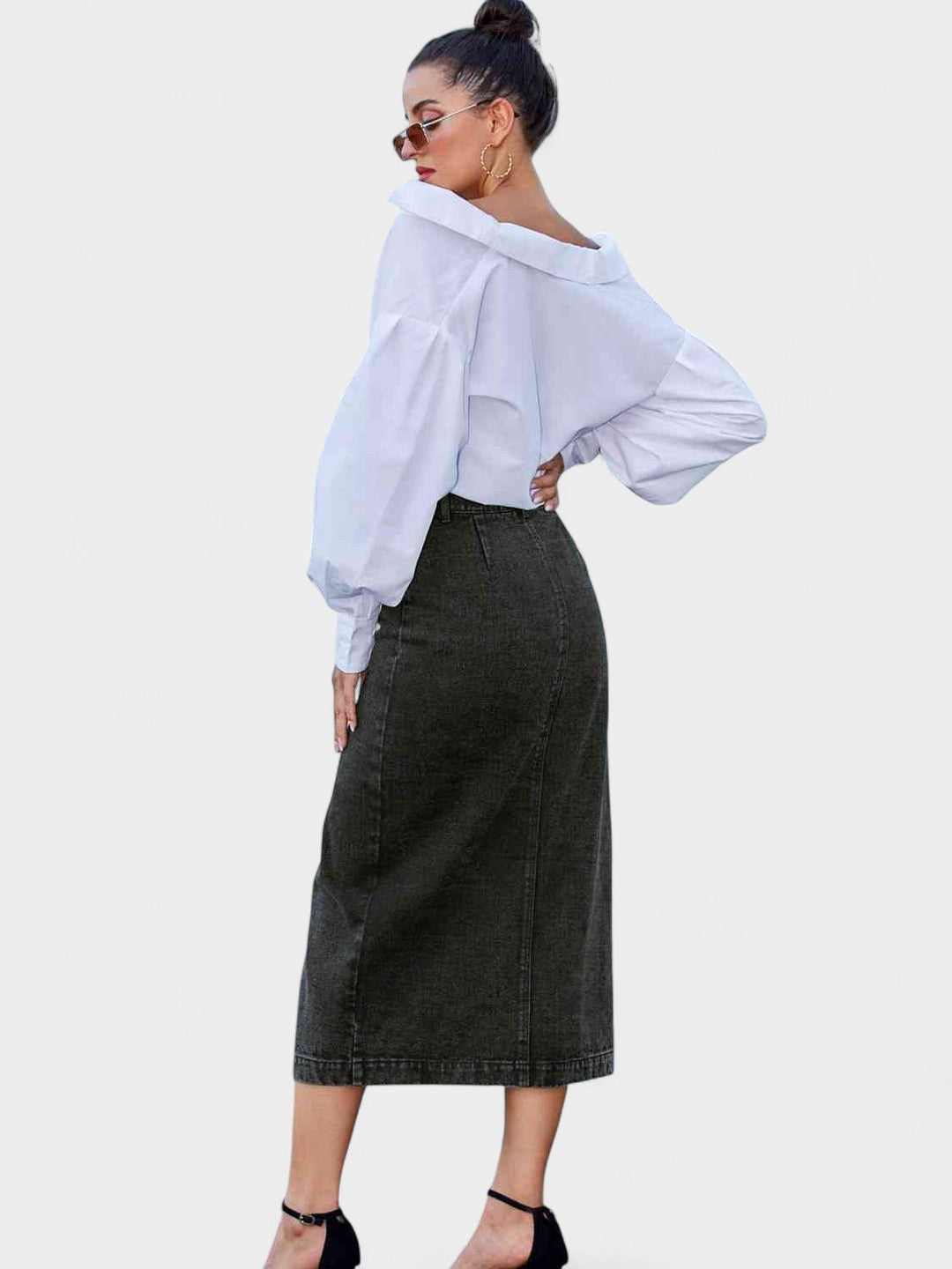Aria | High-Waisted Denim Midi Skirt