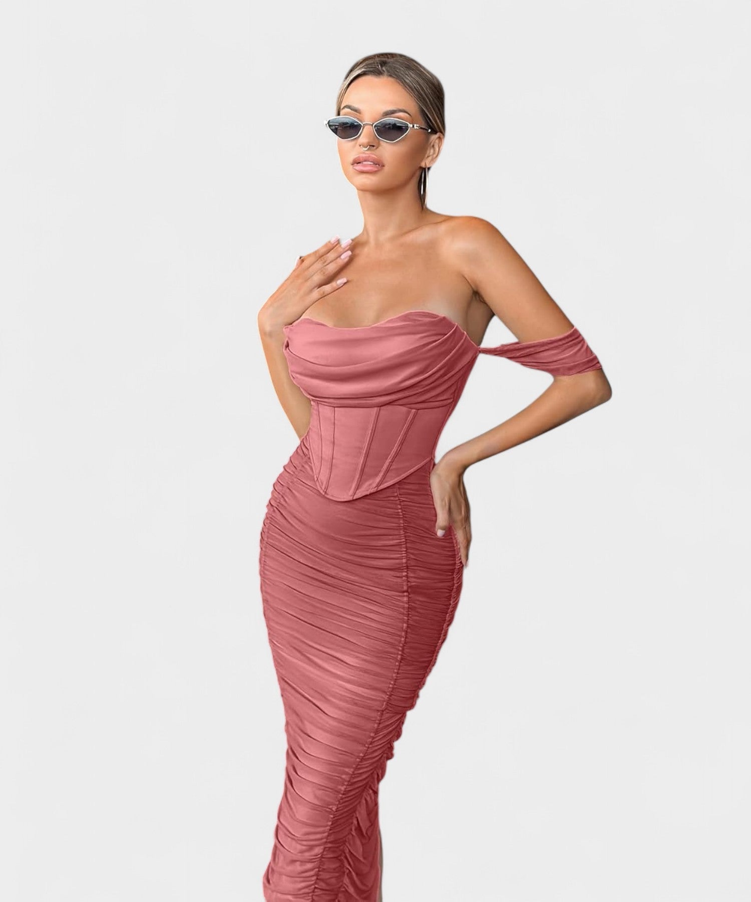 Sofia | Off-Shoulder Ruched Bodycon Midi Dress