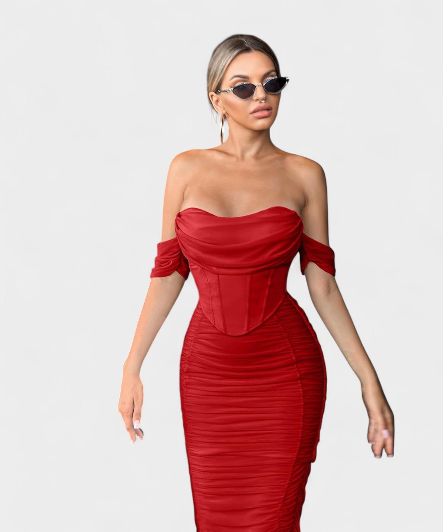 Sofia | Off-Shoulder Ruched Bodycon Midi Dress