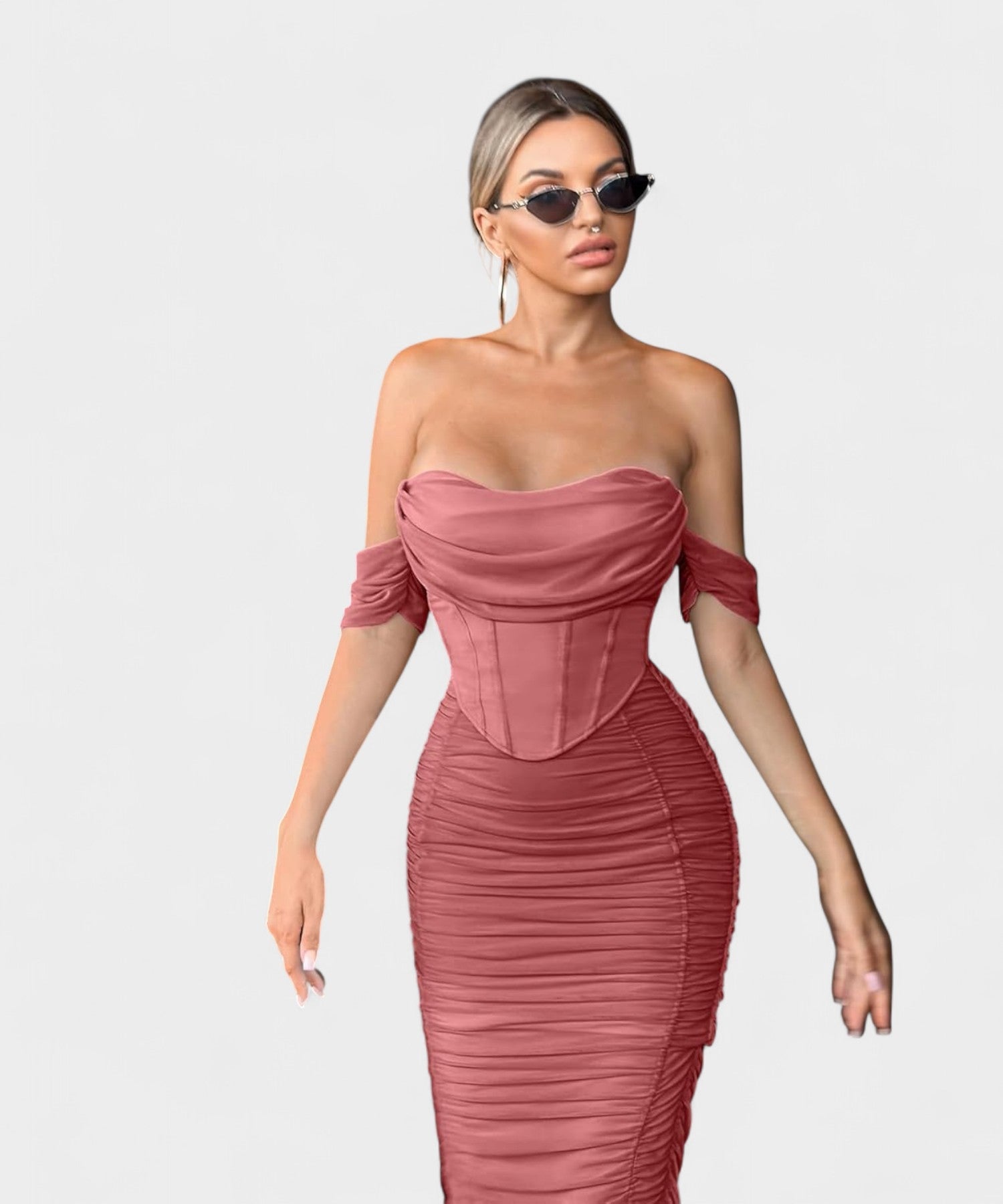 Sofia | Off-Shoulder Ruched Bodycon Midi Dress