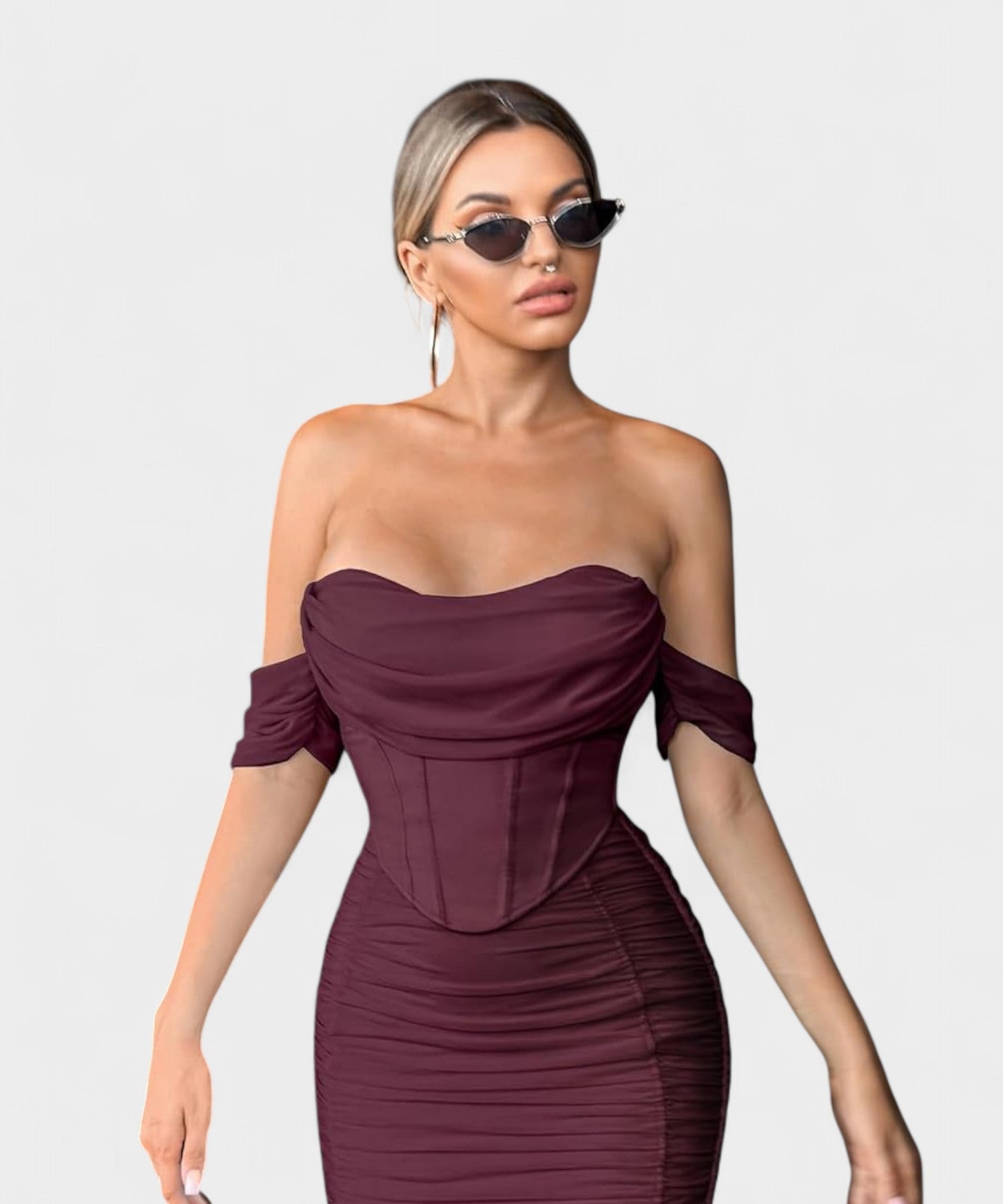Sofia | Off-Shoulder Ruched Bodycon Midi Dress