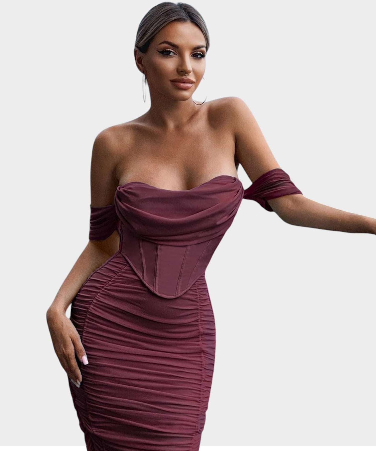 Sofia | Off-Shoulder Ruched Bodycon Midi Dress