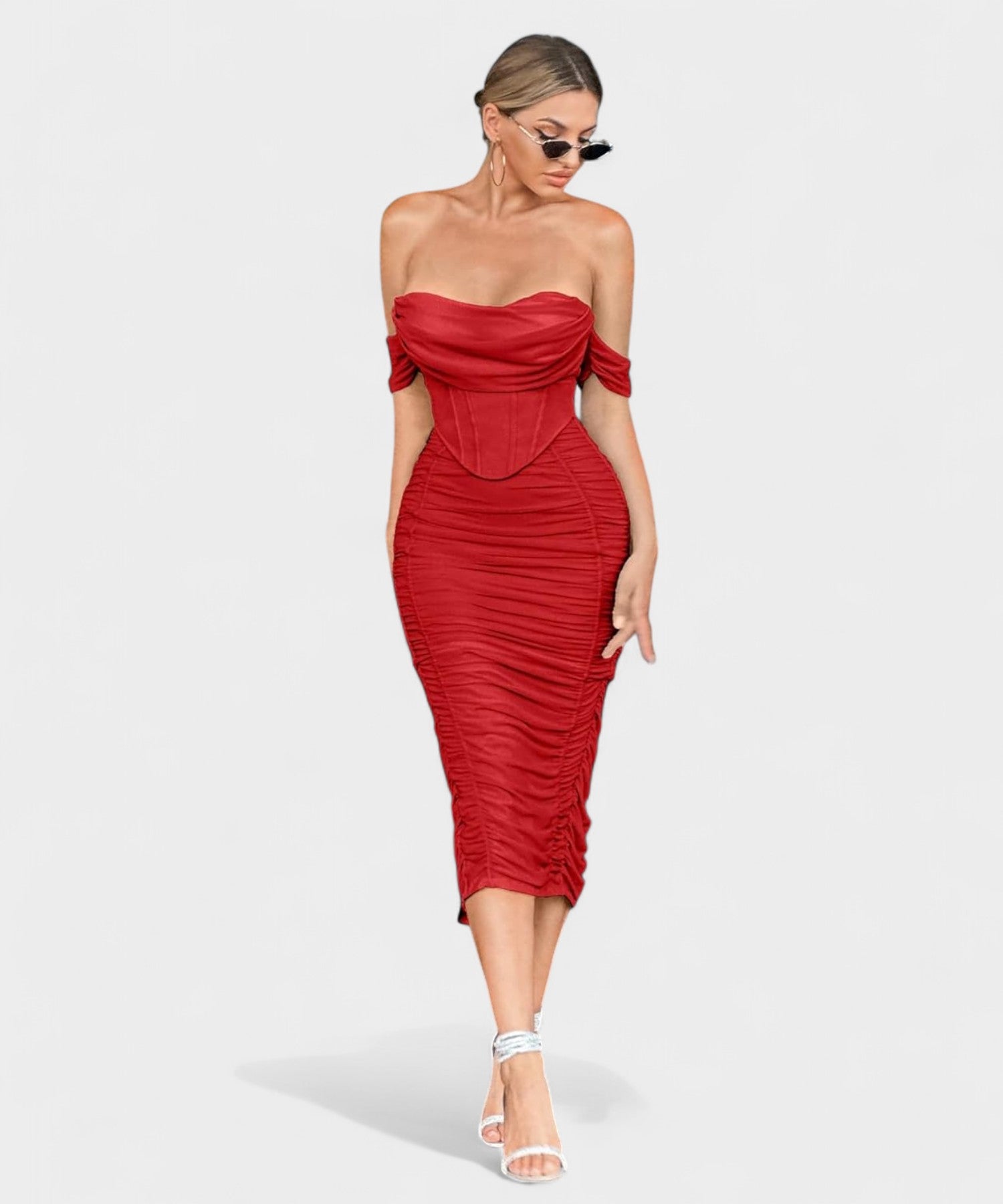 Sofia | Off-Shoulder Ruched Bodycon Midi Dress