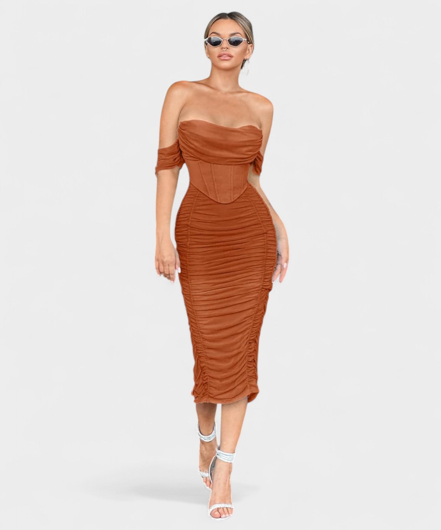 Sofia | Off-Shoulder Ruched Bodycon Midi Dress