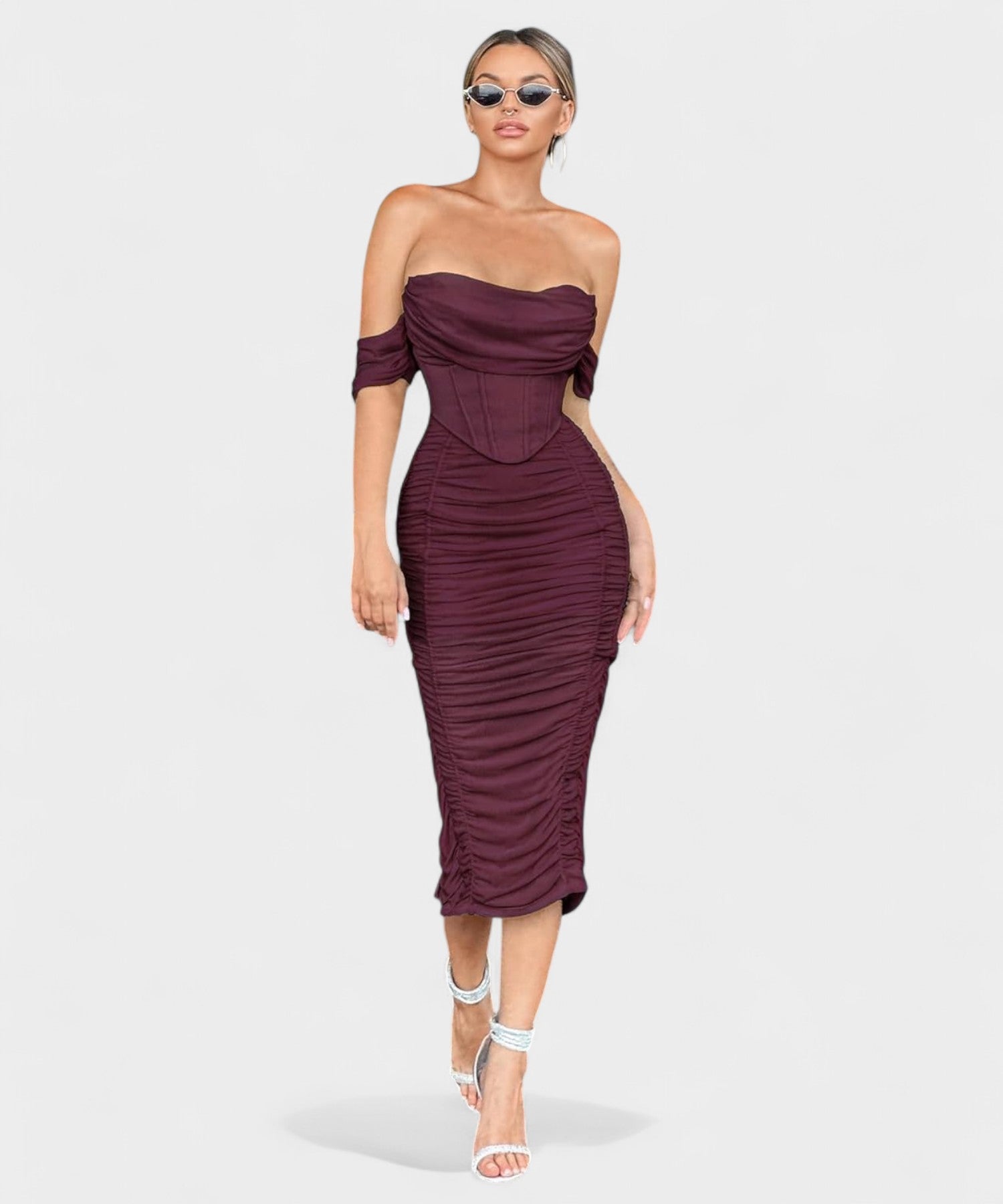 Sofia | Off-Shoulder Ruched Bodycon Midi Dress