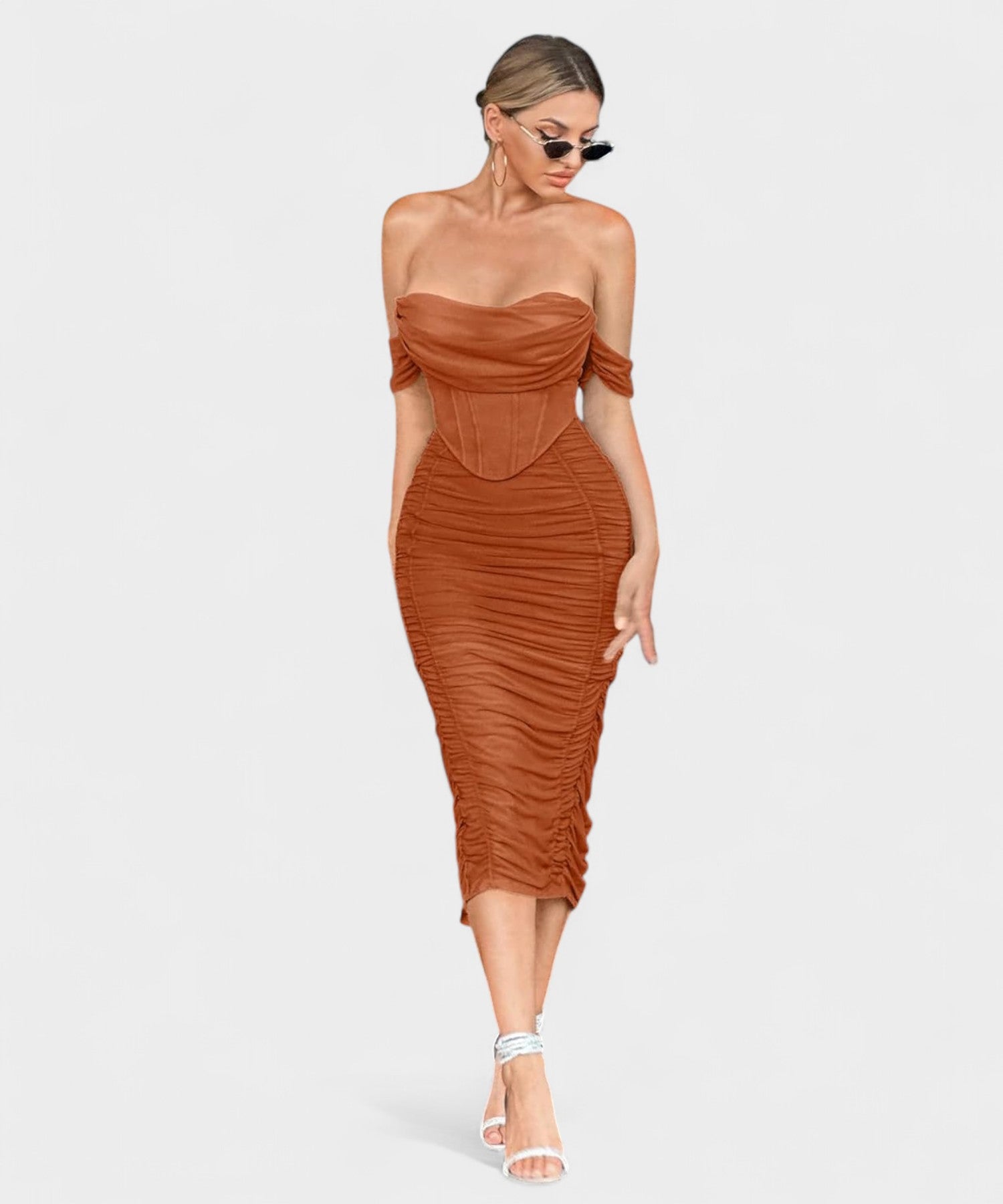 Sofia | Off-Shoulder Ruched Bodycon Midi Dress