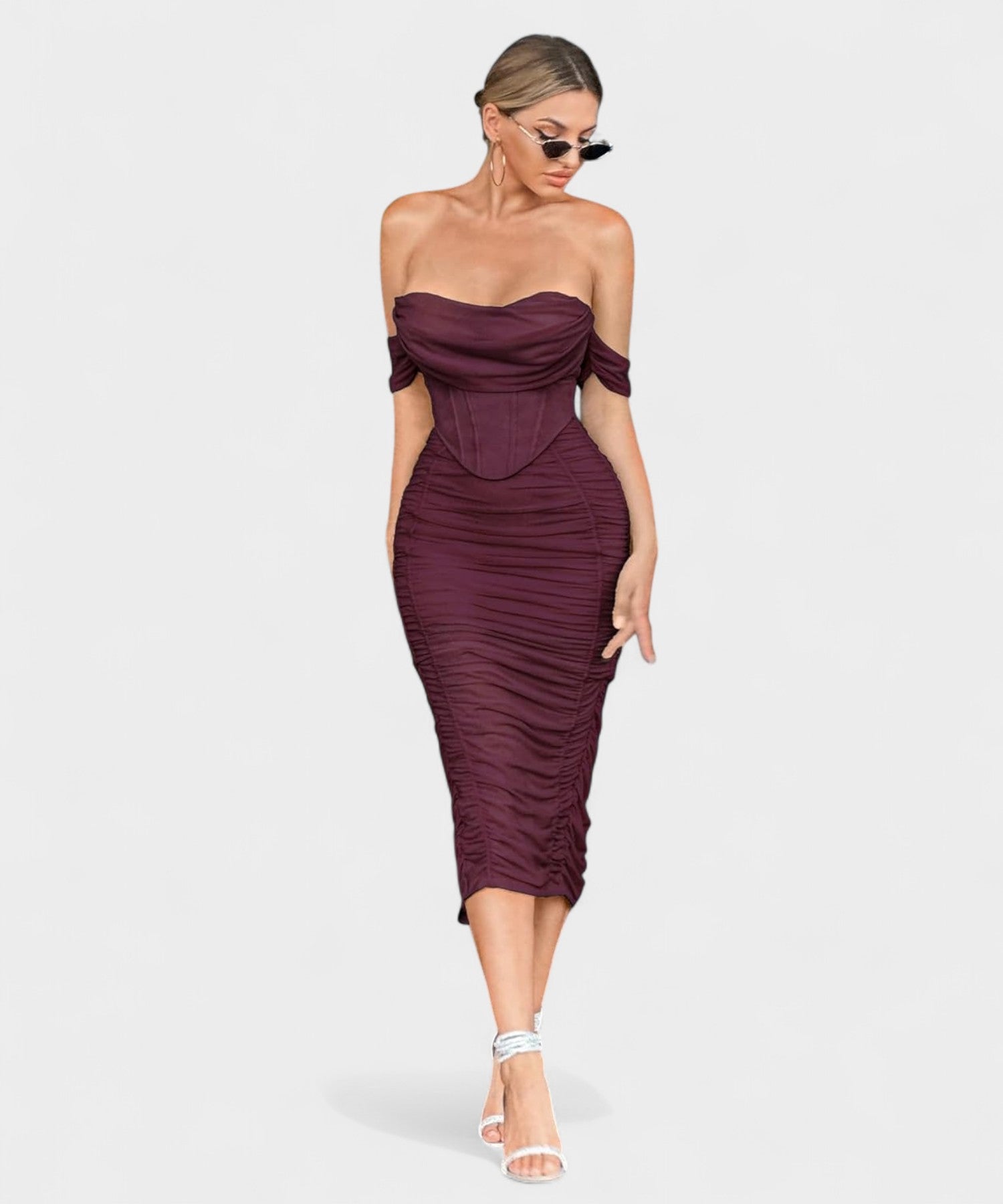 Sofia | Off-Shoulder Ruched Bodycon Midi Dress