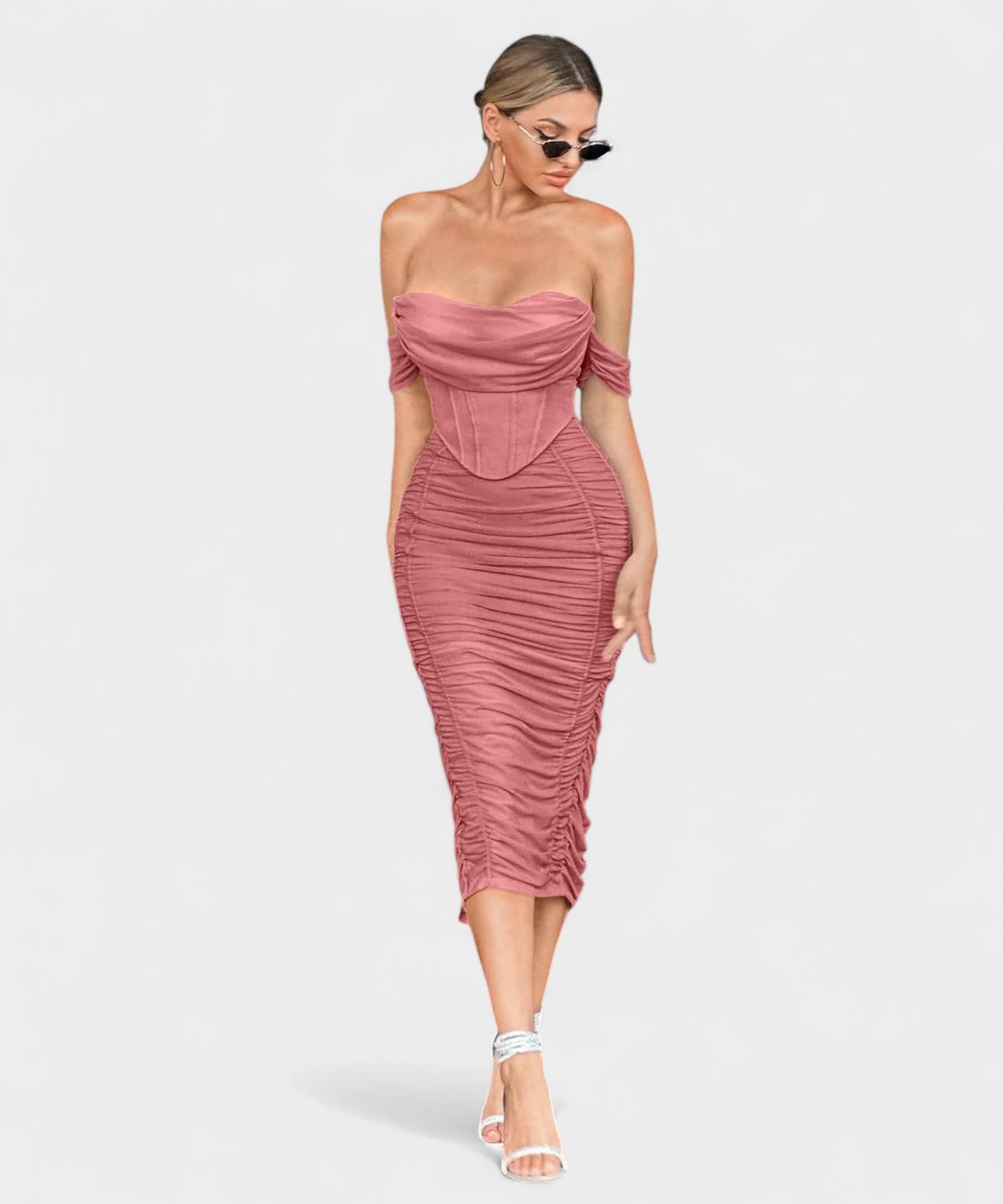 Sofia | Off-Shoulder Ruched Bodycon Midi Dress