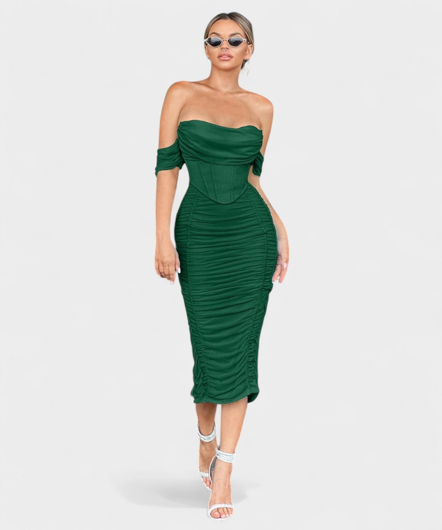 Sofia | Off-Shoulder Ruched Bodycon Midi Dress