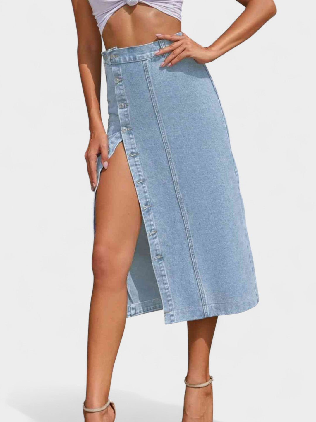 Aria | High-Waisted Denim Midi Skirt