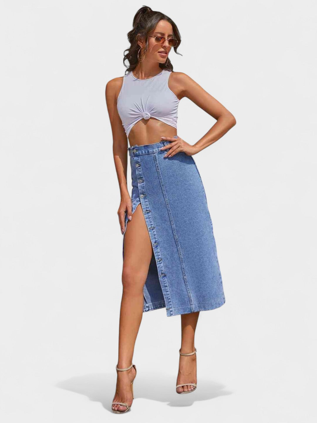 Aria | High-Waisted Denim Midi Skirt