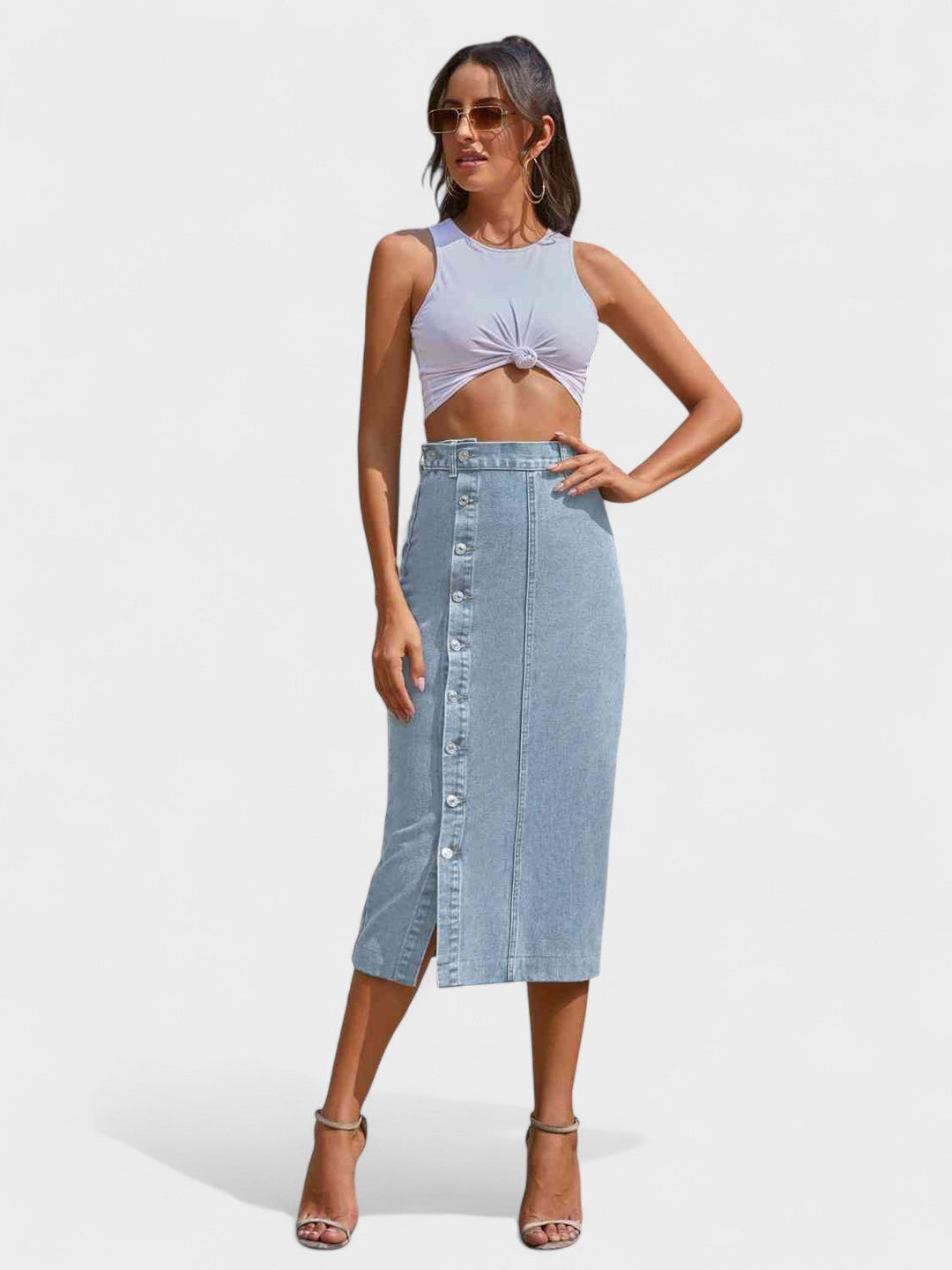 Aria | High-Waisted Denim Midi Skirt