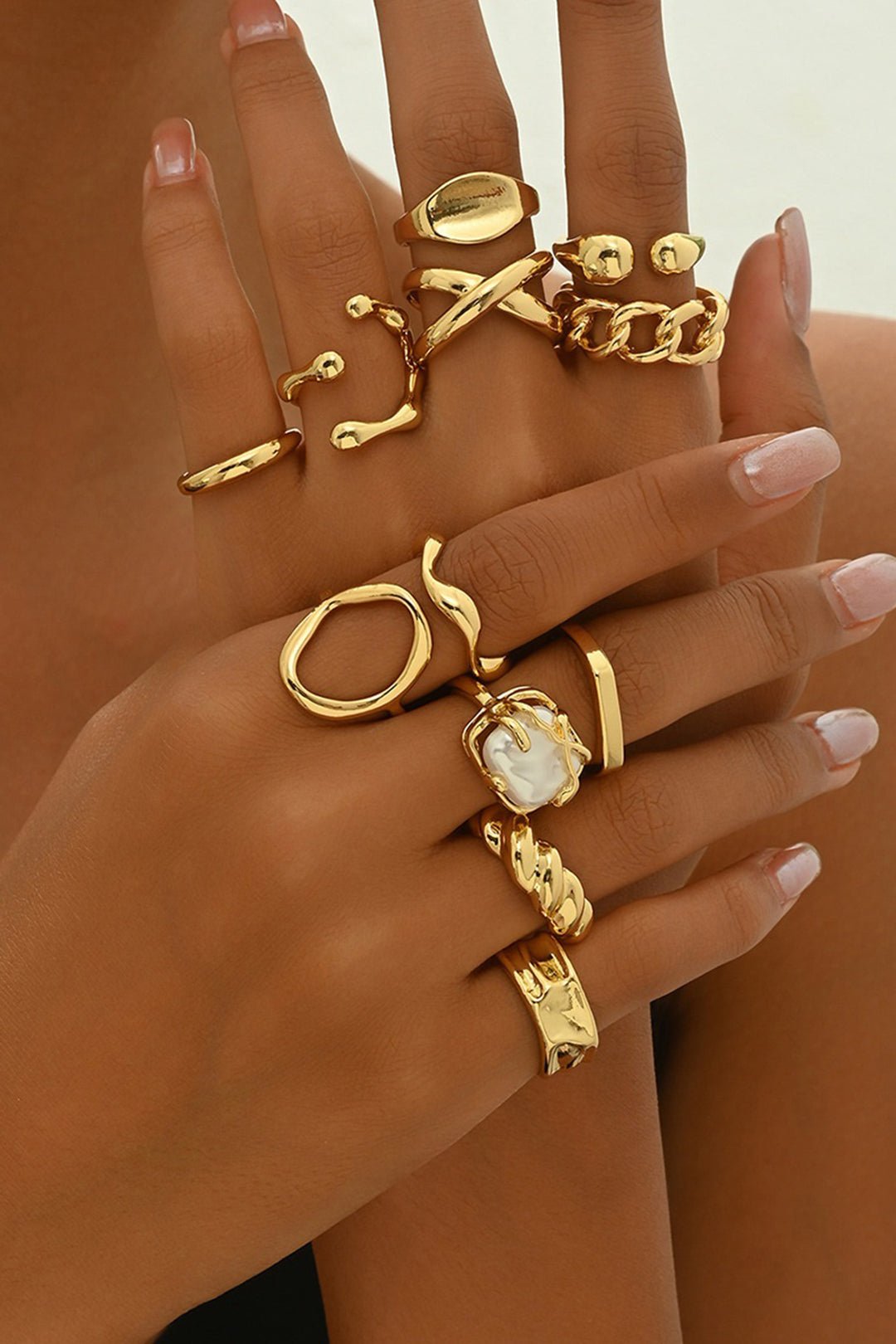 Metallic Geometric Open Ring Set