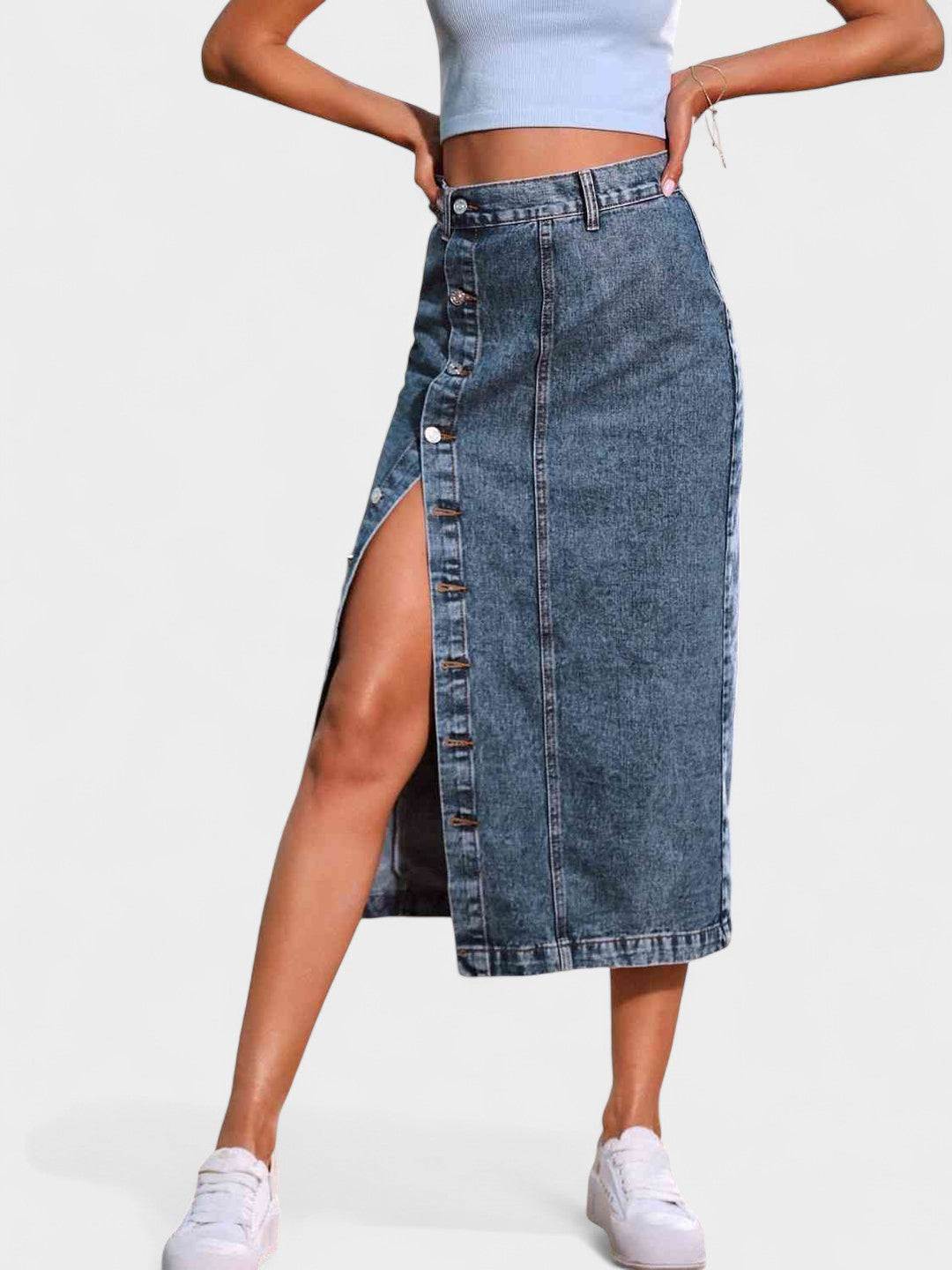 Aria | High-Waisted Denim Midi Skirt