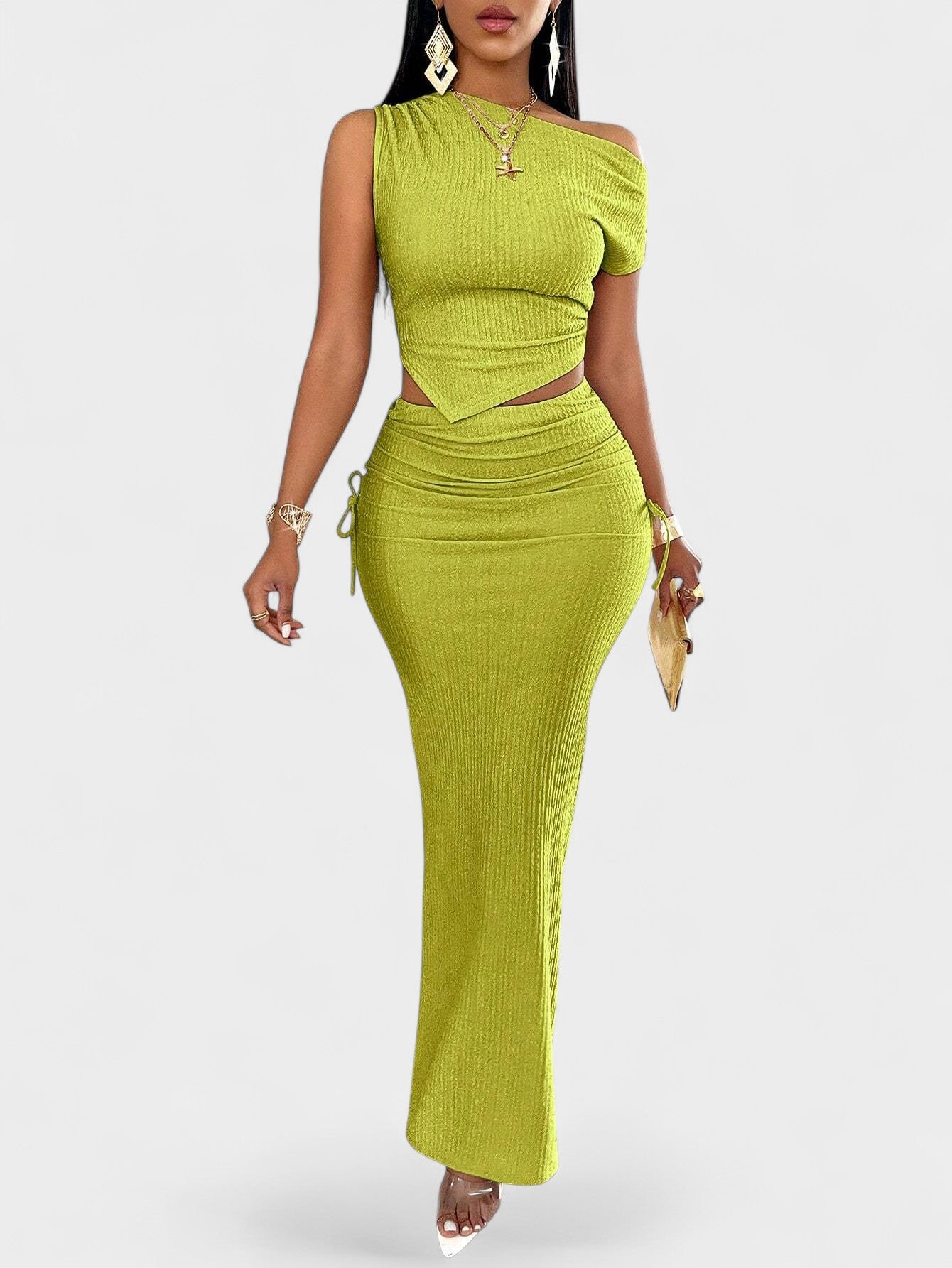 Celeste | One-Shoulder Pleated Mermaid Skirt Set