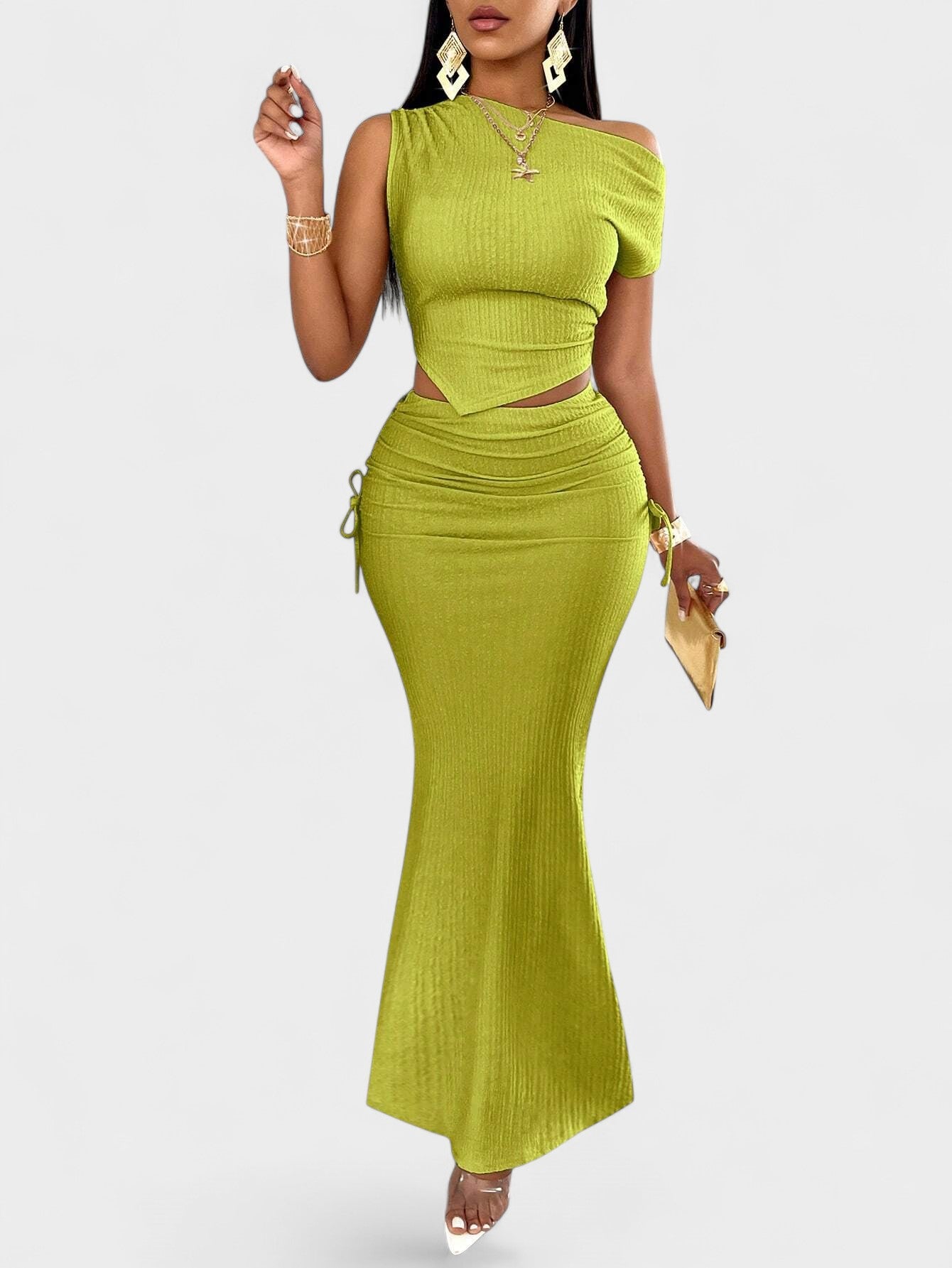 Celeste | One-Shoulder Pleated Mermaid Skirt Set