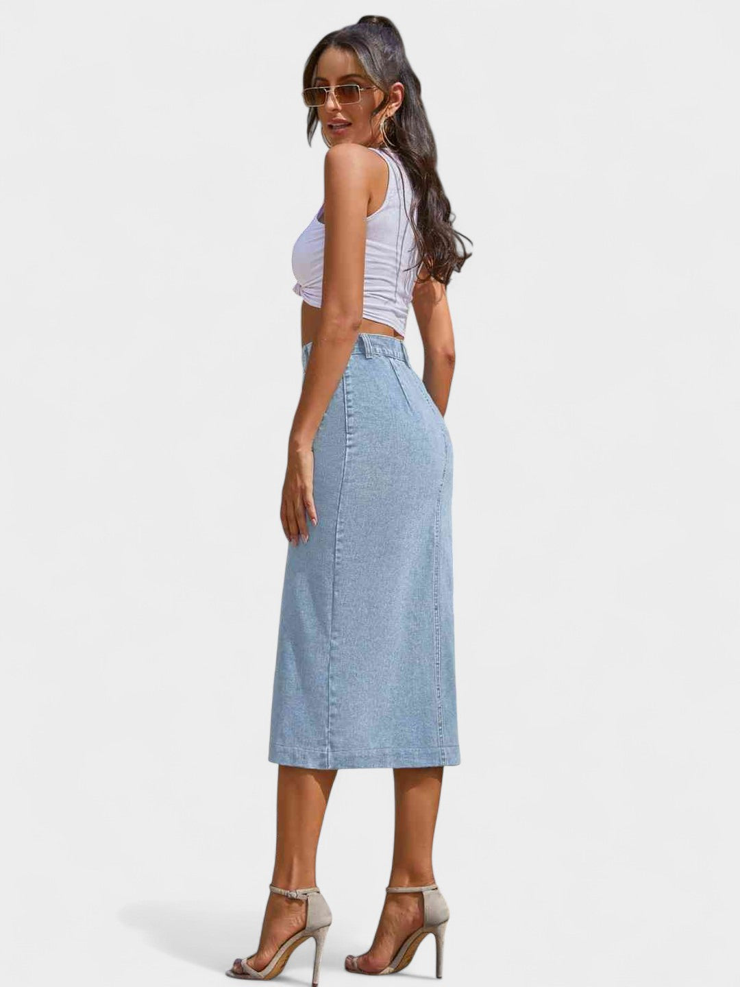 Aria | High-Waisted Denim Midi Skirt