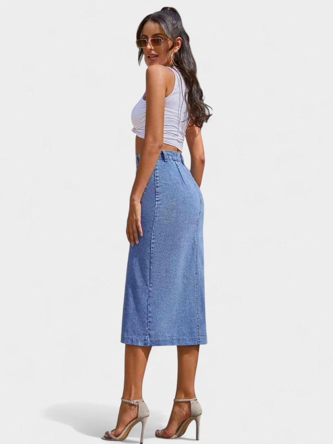 Aria | High-Waisted Denim Midi Skirt