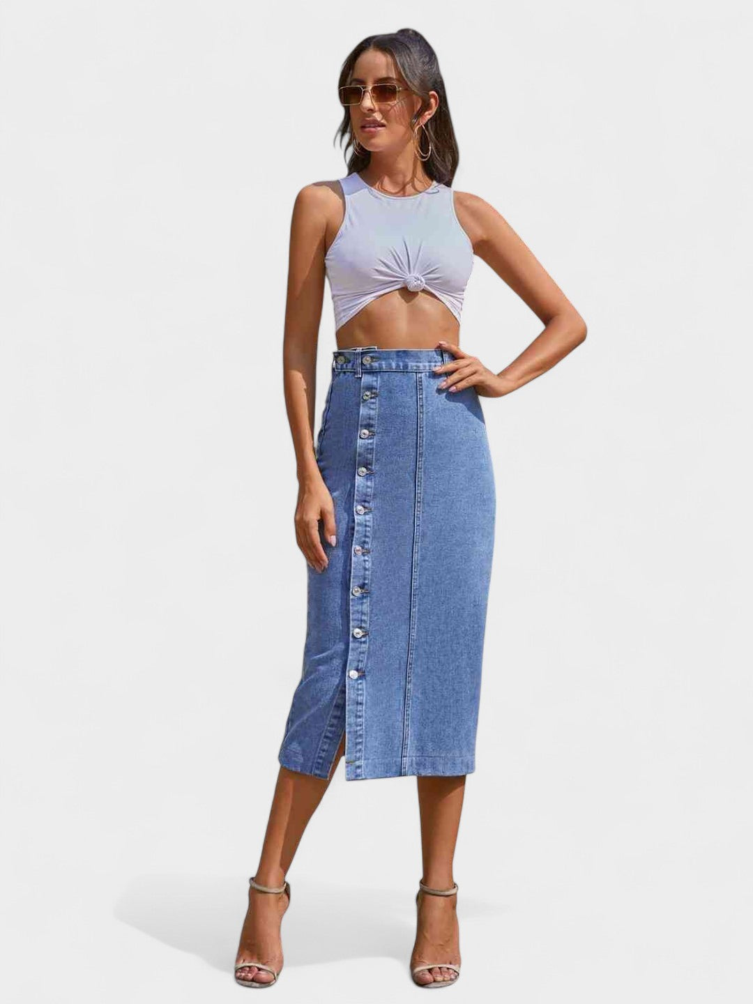Aria | High-Waisted Denim Midi Skirt