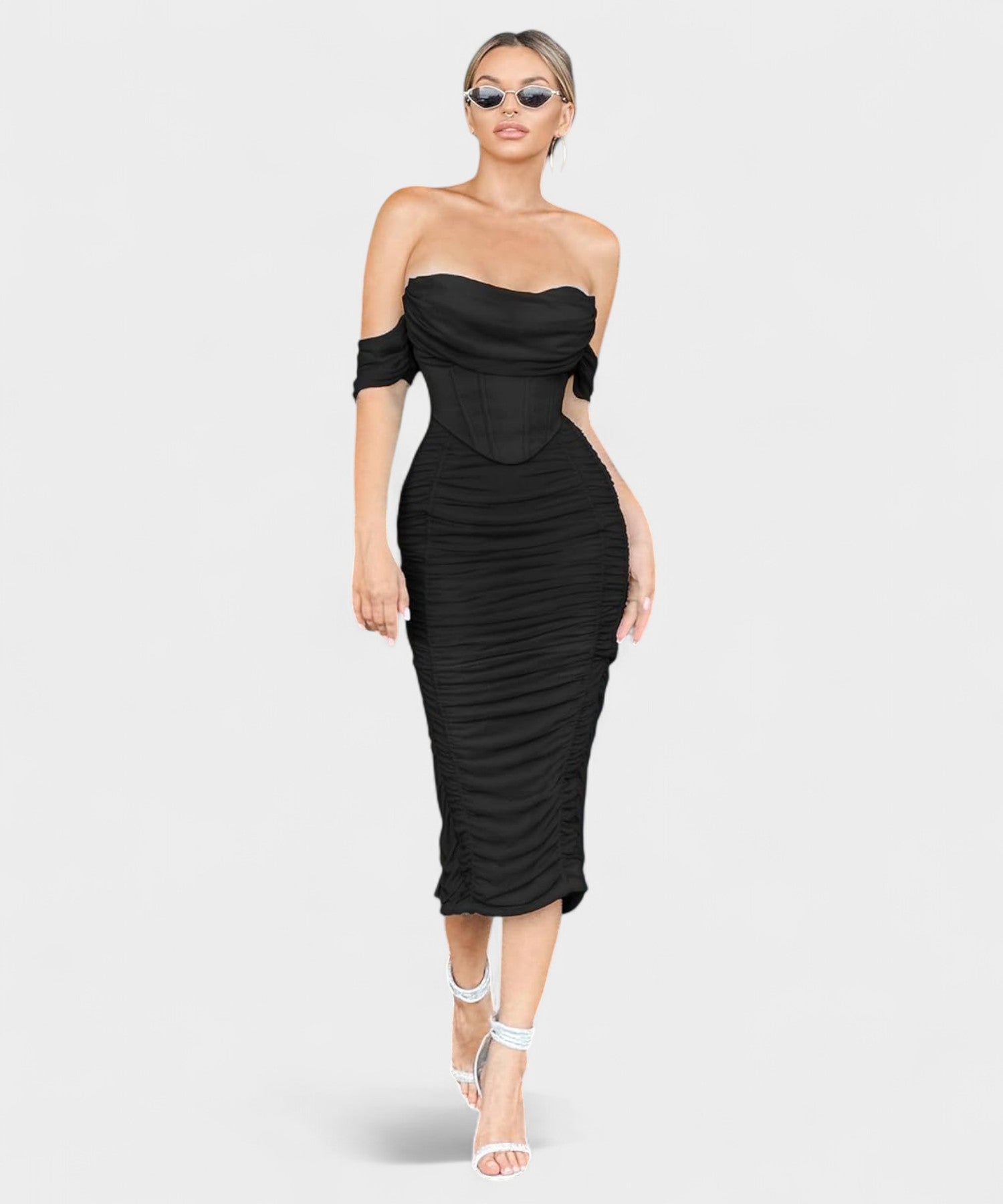 Sofia | Off-Shoulder Ruched Bodycon Midi Dress