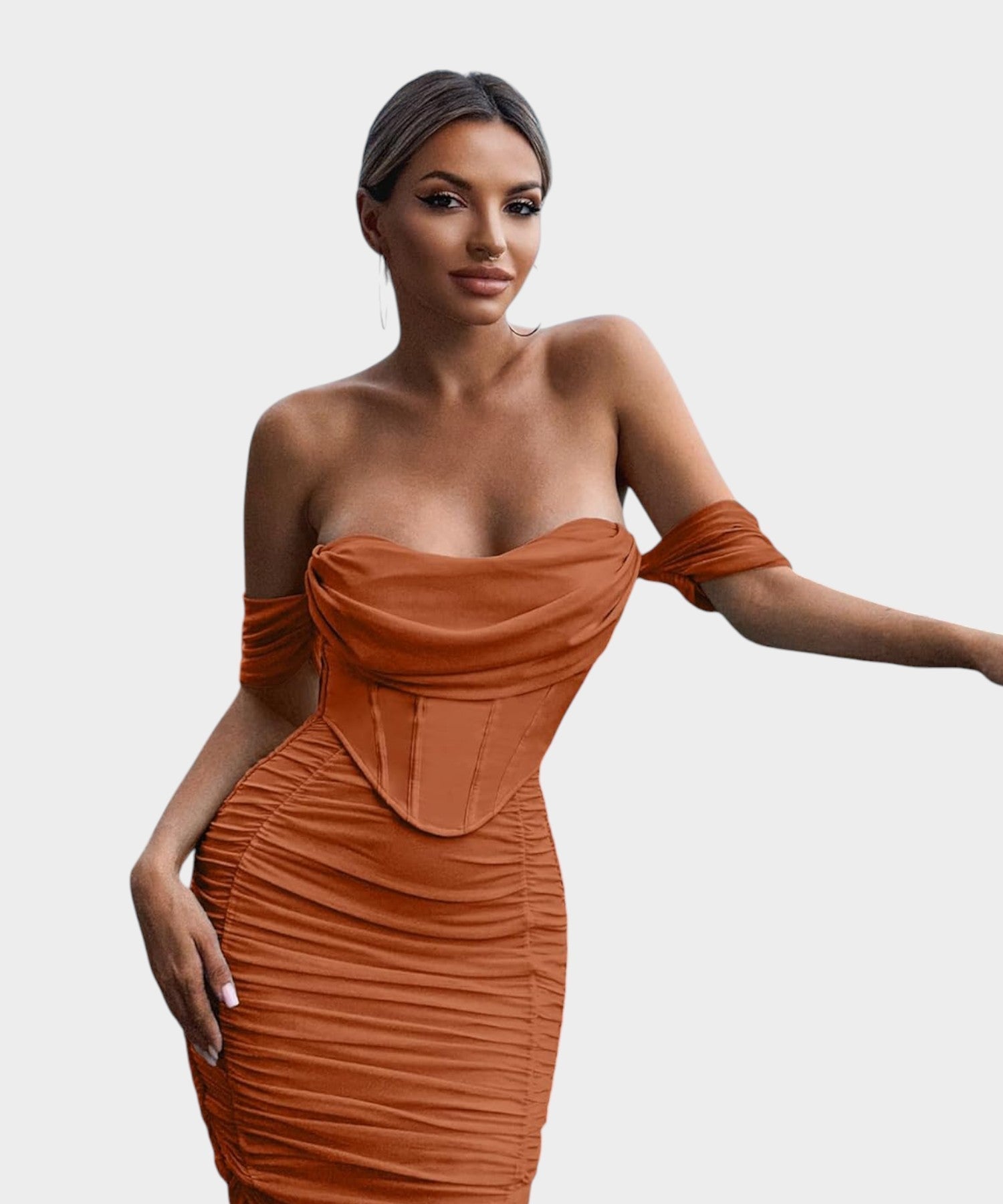 Sofia | Off-Shoulder Ruched Bodycon Midi Dress