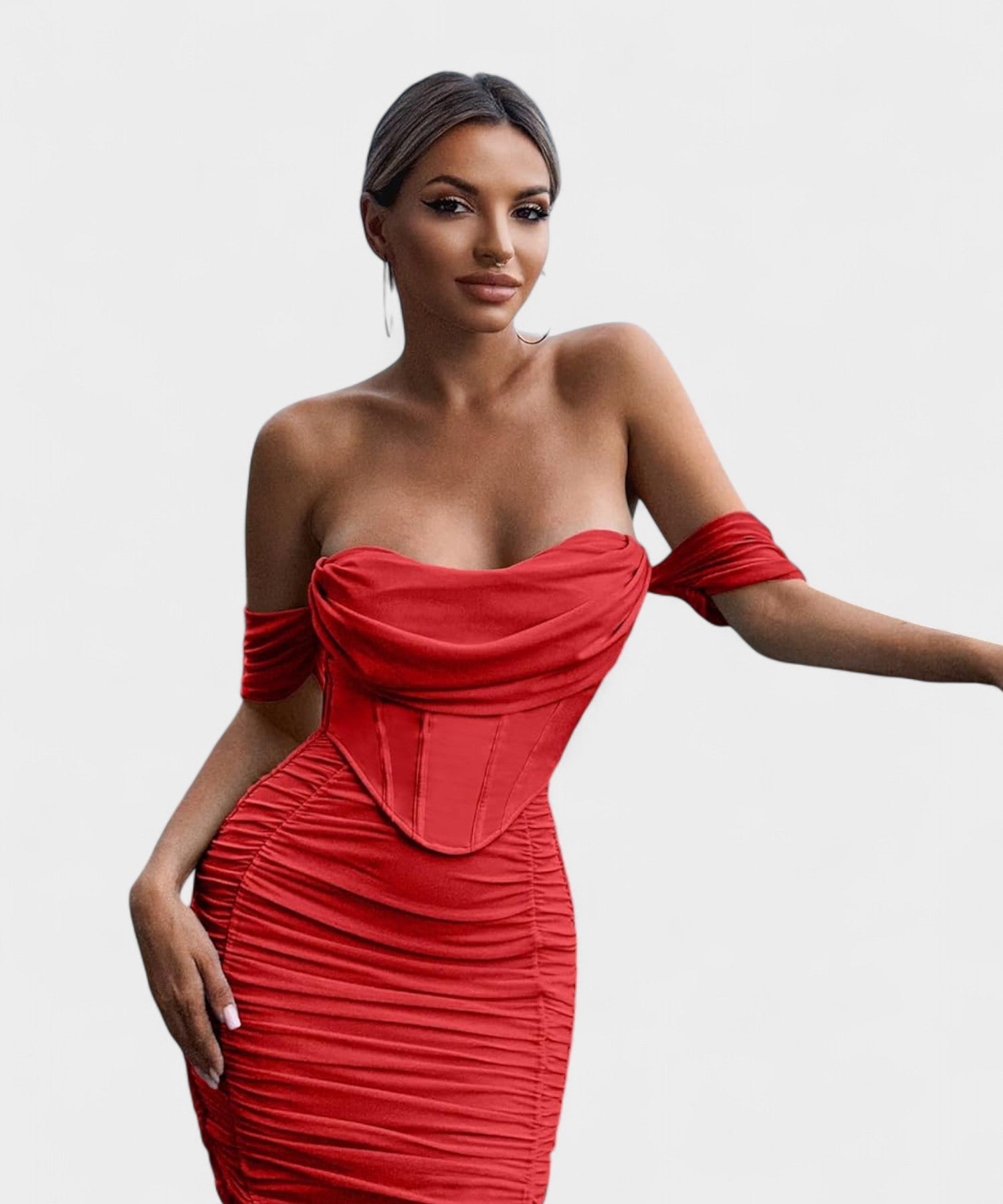 Sofia | Off-Shoulder Ruched Bodycon Midi Dress