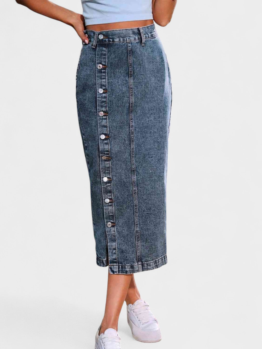 Aria | High-Waisted Denim Midi Skirt