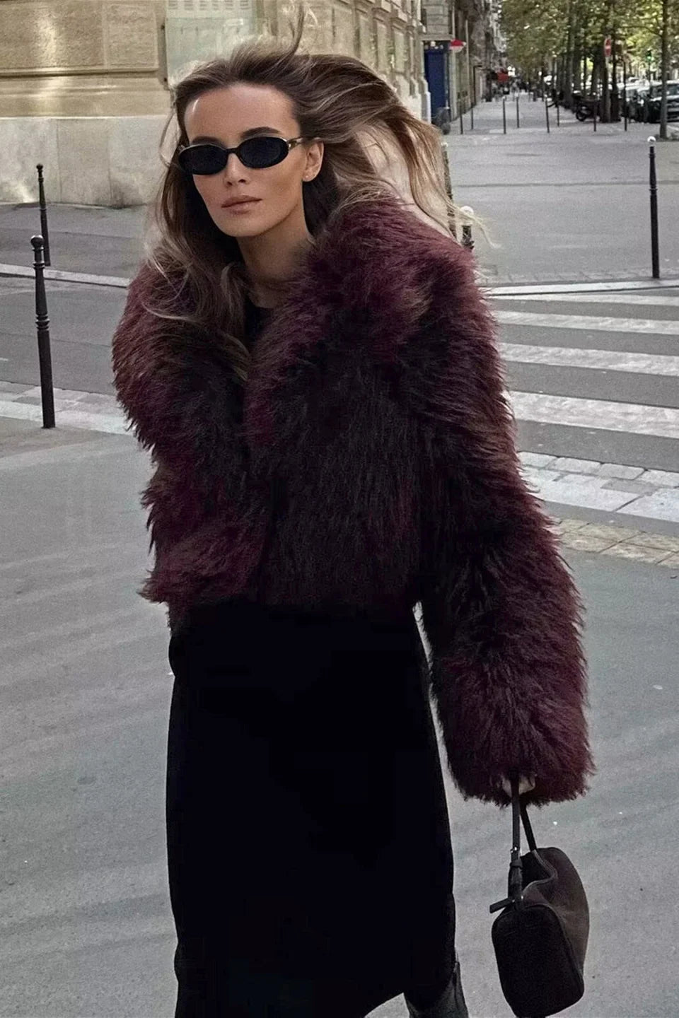 Noemi | Cropped Fluffy Jacket With Notch Lapel