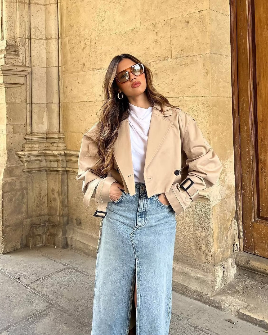 Lylah | Cropped Belted Trench Coat