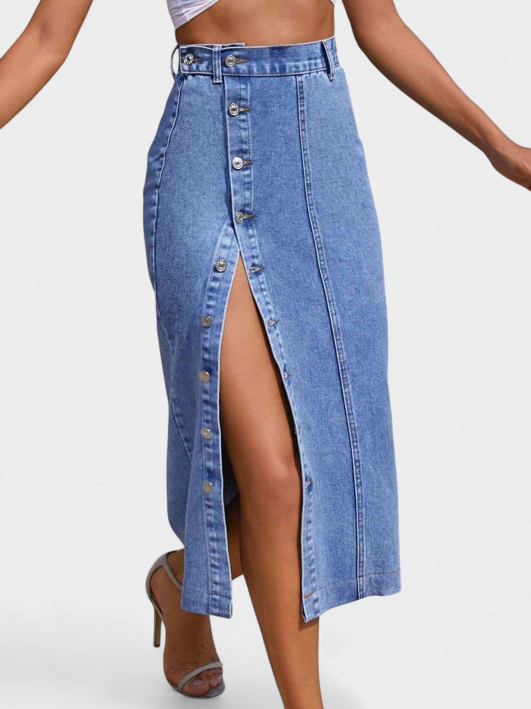 Aria | High-Waisted Denim Midi Skirt