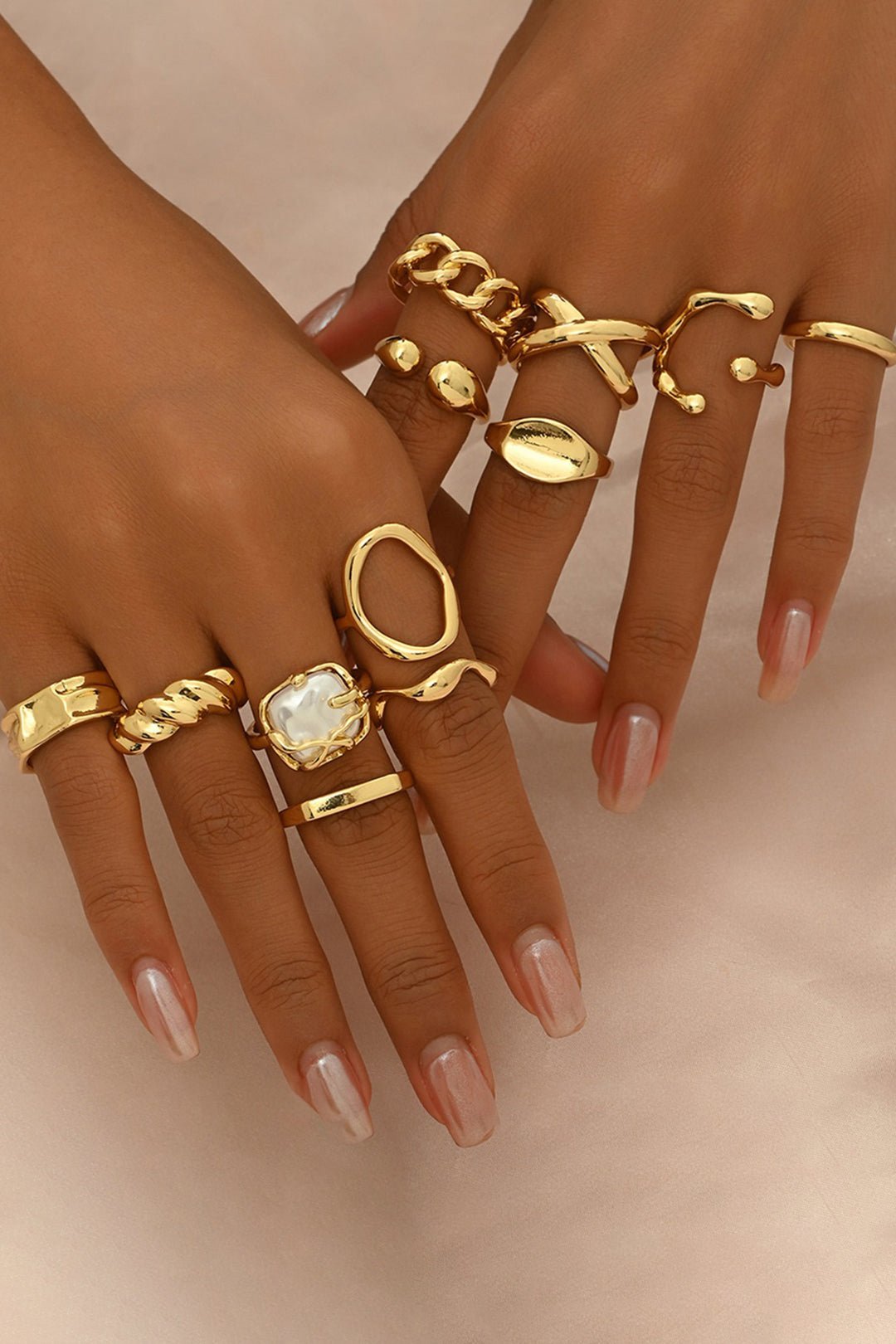 Metallic Geometric Open Ring Set